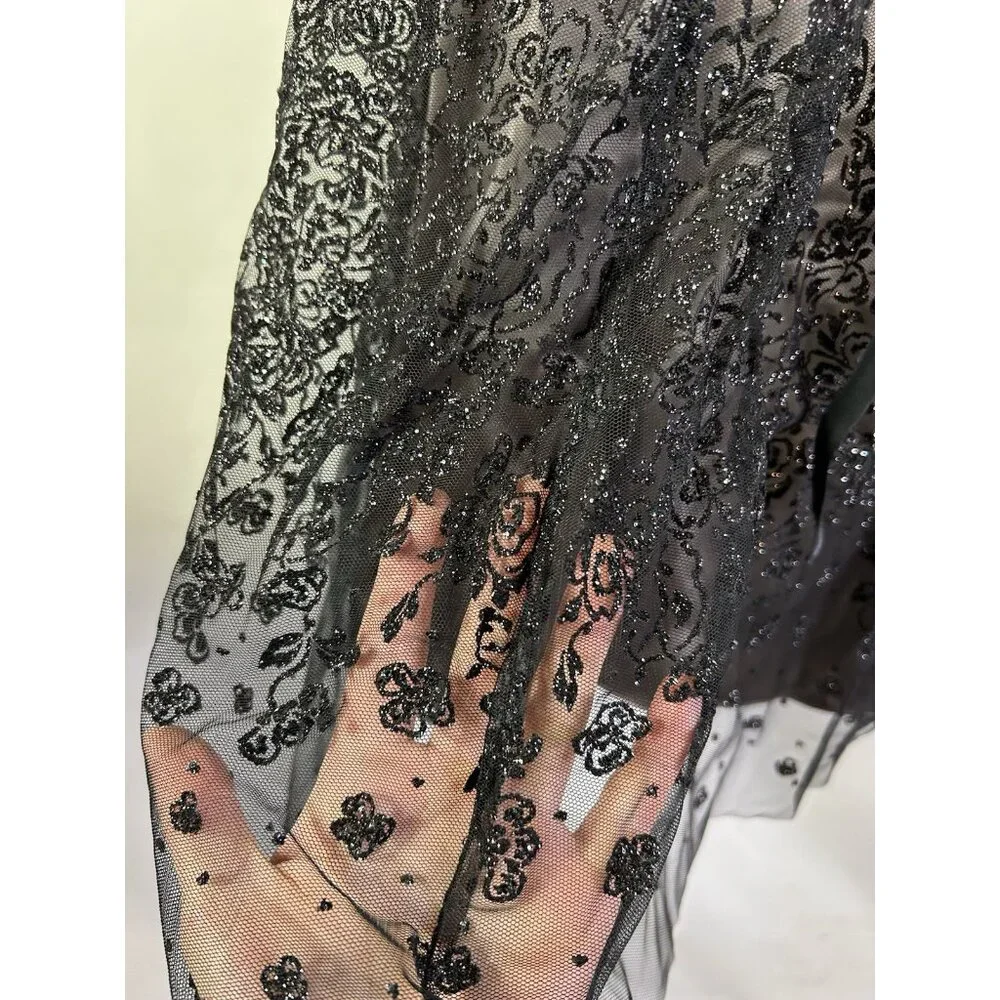 Vintage 90s Metalllic Floral Overlay Spaghetti Dress Whimsigoth Vamp - Picture 5 of 10